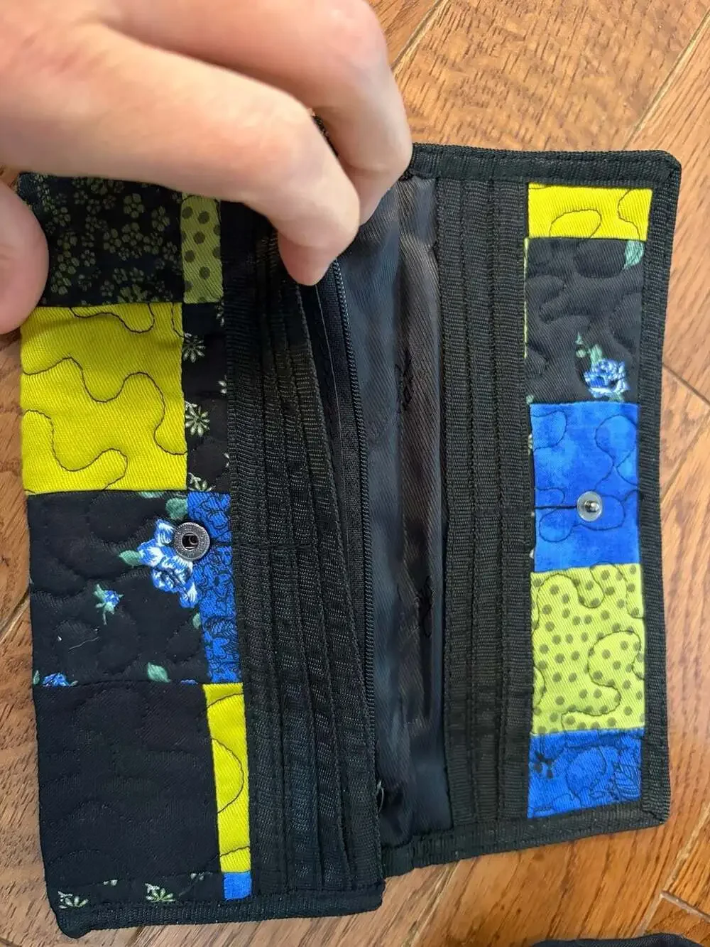 Donna Sharp Blue Black & Lime Quilted Patchwork Tote Bag and Wallet Set